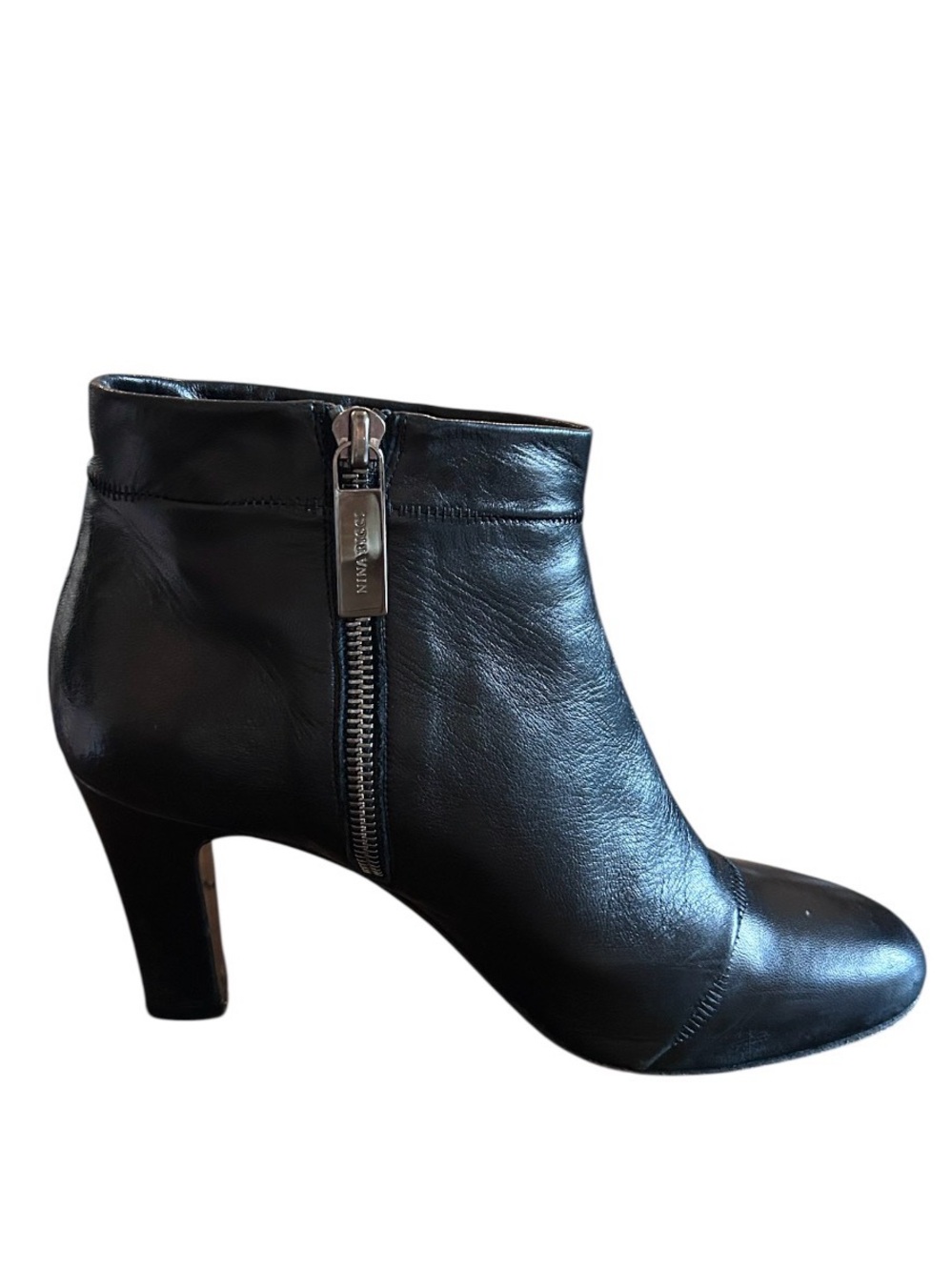 Nina Ricci Ankle Boots Size 7 1/2 Black Leather 062 4262 Side Zip Italy 800.00